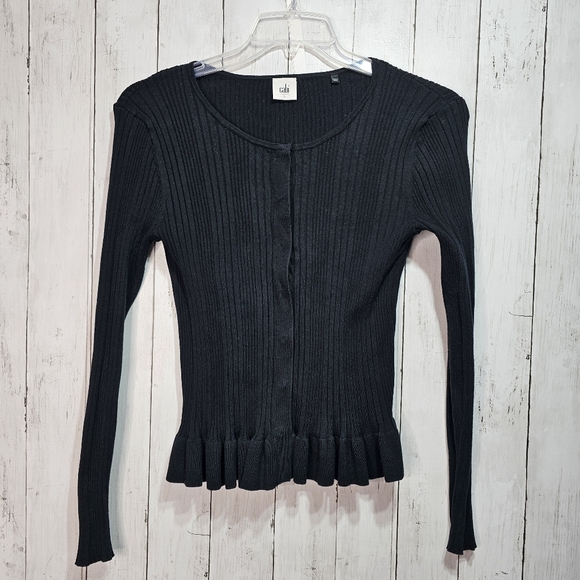 CABI Women's Black Ruffle Party Cardi Sweater Cardigan style #5287 Size Small. - Picture 3 of 10